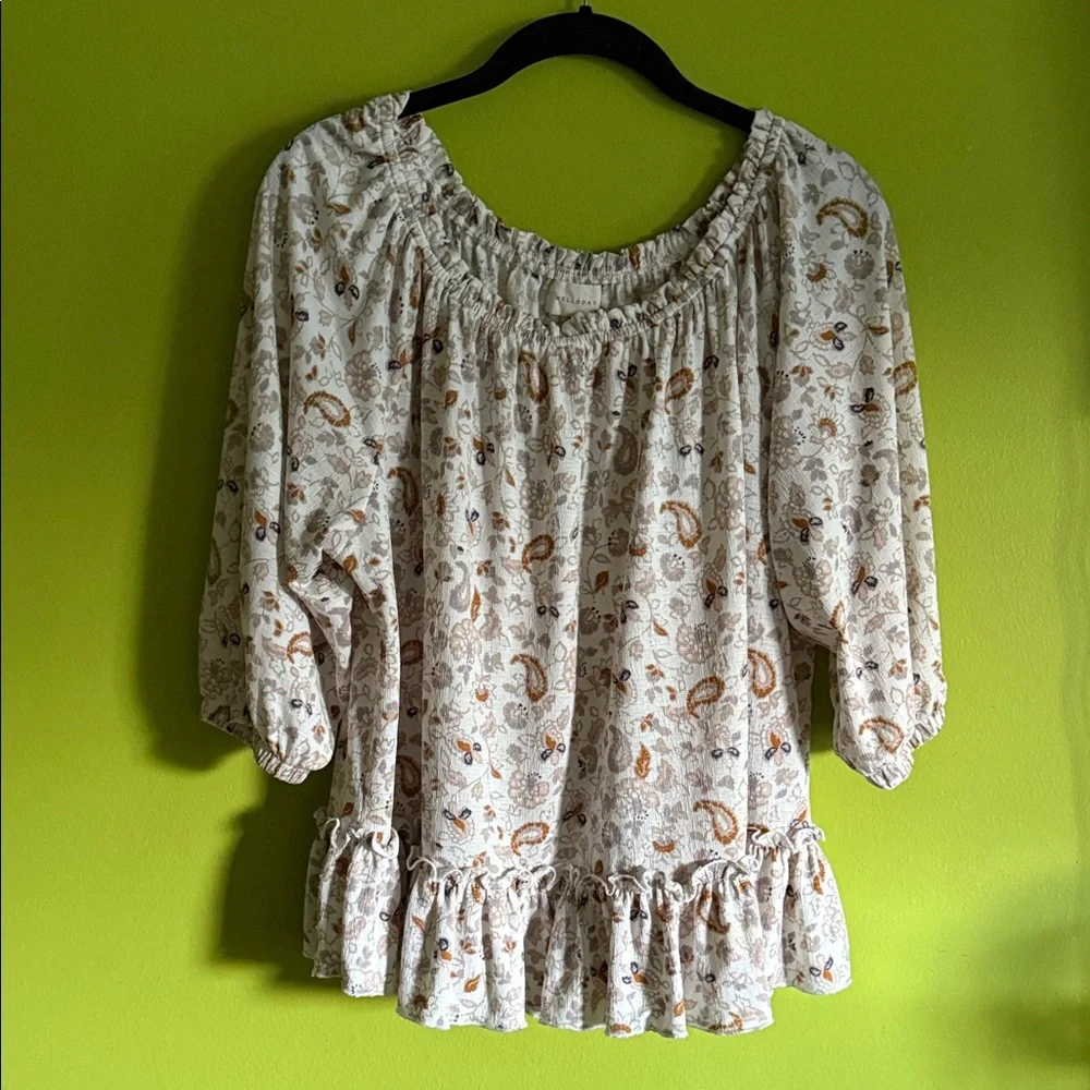 Melloday Winter White On/Off The Shoulder Floral Top Blouse Size XL - Picture 1 of 7